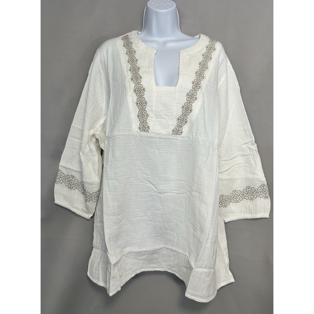 National Women's White Embroidered Tunic Sz 2X New